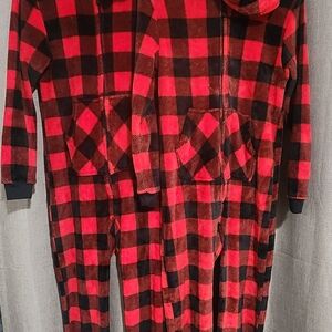 Cat & Jack Red and Black Buffalo Plaid Hooded Onesie